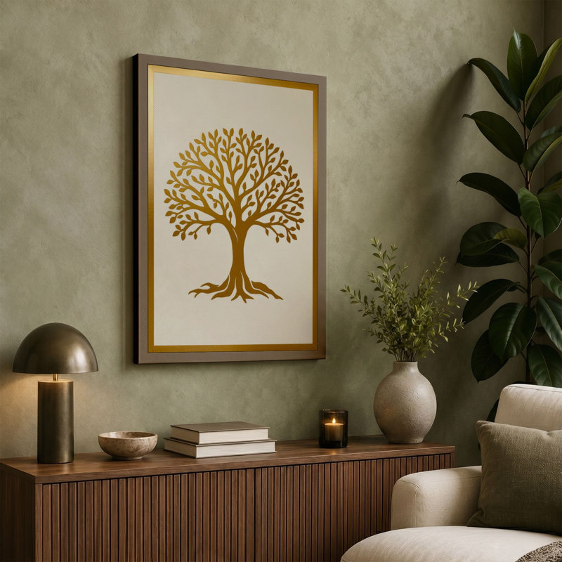 Golden Tree Botanical - Wrapped Canvas, 30x20 - 76.2 x 50.8 cm, Teal Border