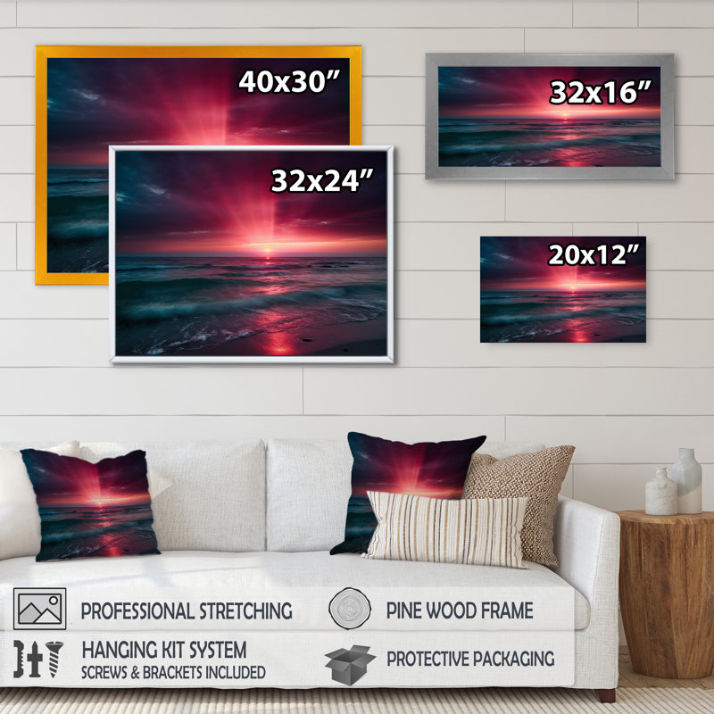 " Pink Coastal Horizon II ", 12" H x 20" W x 1" D, Gold Floater Framed