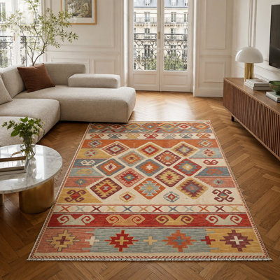 Geometric Cotton and Chenille Flatweave Area Rug