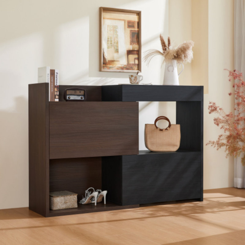 Expandable Swivel Shoe Cabinet with 1 Drawer, 90 Degree Corner Cabinet, Multifunctional Storage Combination Cabinet