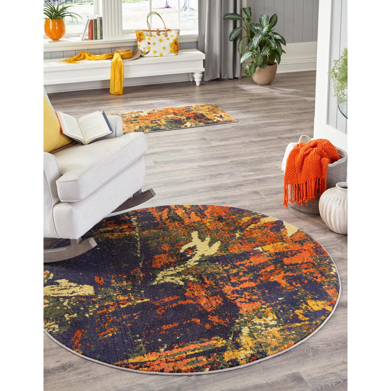 Ansela Washable Abstract Indoor Rug, Round 7'10"