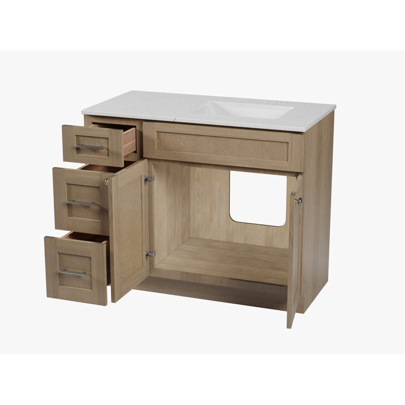 Meuble-lavabo simple 43 po avec plateau en quartz Disar, Oui, Chêne naturel