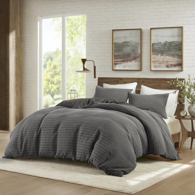 Couette pour lit double / grand, 3 pièces, lavage gaufré, 100% coton, motif unique, confort toutes saisons, surdimensionné, meilleur ajustement, douceur de vie, qualité, gris anthracite confortable et sommeil, couverture, ambiance classique,