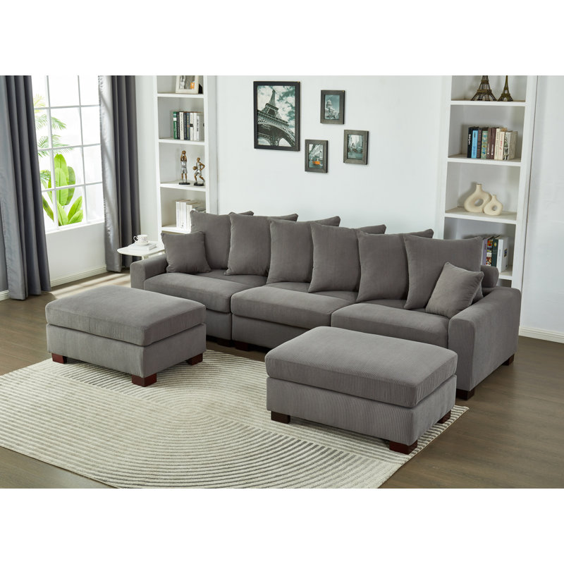 Canapé modulaire rembourré 5 pièces Kayoir, Velours côtelé gris
