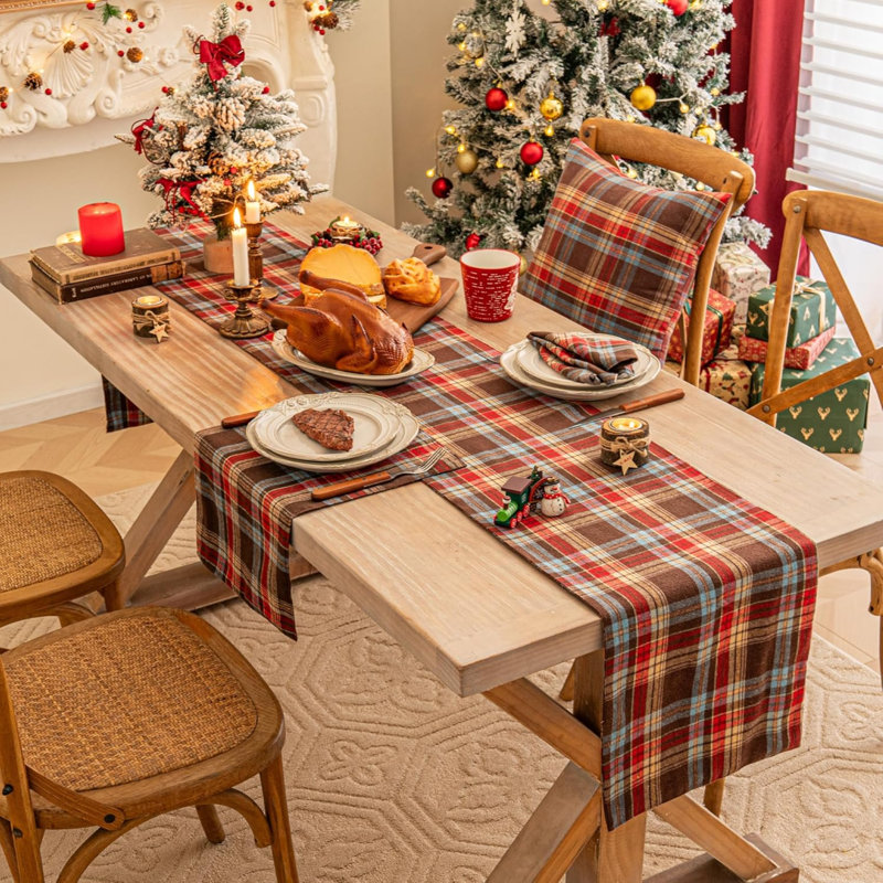 Plaid Christmas Table Runner, Winter Holiday Table Runners 72 Inches Long, Xmas Decorations Indoor Outdoor Farmhouse Home Kitchen Dining Party Décor