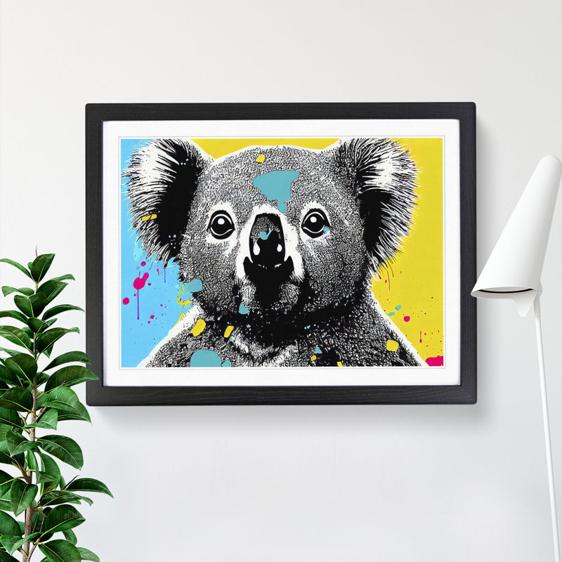 Koala Bear Splashed - Single Picture Frame Print, Black, 34cm H x 46cm W x 2cm D