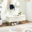 Banc en velours beige pour la chambre à coucher et le vestibule - Pieds en acier inoxydable doré, et avec rangement intérieur spacieux pour le velours, construction, amplement
