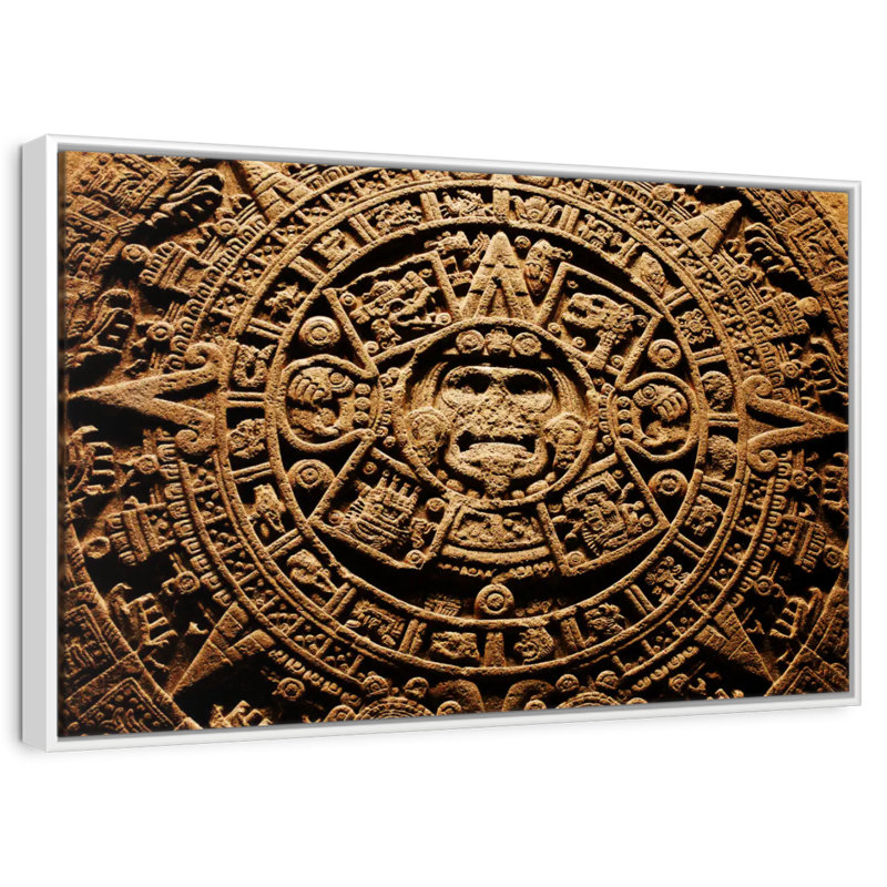 Ancien calendrier aztèque, Cadre flottant blanc, 40 po x 27 po