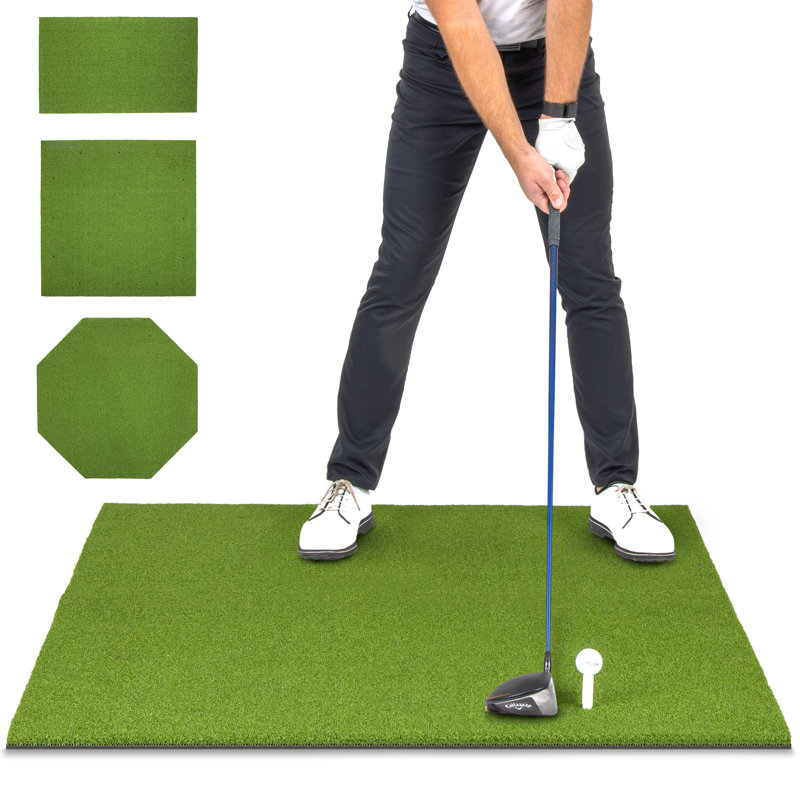 Tapis de jeu de golf GoSports - Tapis d'entraînement en gazon artificiel 5 x 4 pi - 5 mm pour pratique de la balançoire intérieur / extérieur ELITE, comprend 3 tés en caoutchouc