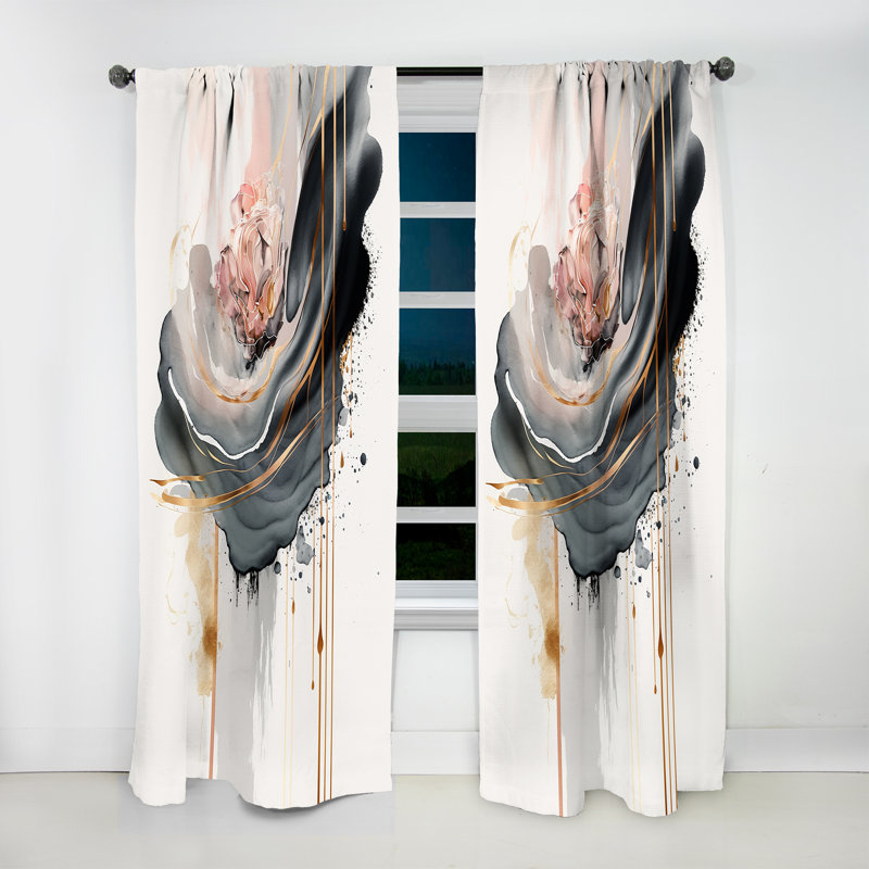 Picardy - Grey Elegant Roses - Modern Curtain - Velvet Room Darkening - 1 panel, 52" W x 95" L