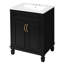 Meuble-lavabo moderne de 24 po avec lavabo supérieur, structure en bois massif et grand rangement, armoire rectangulaire noire pour planches de design, style rétro, deux portes, rangement idéal
