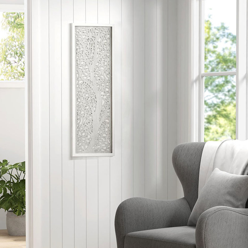 12"W Cut Tree Branch Wall Art - Grey Wood Finish X 36"H 1.27"D