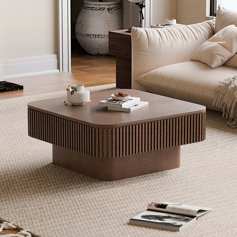 Table basse 31,5 po carrée avec rangement caché spacieux, Noyer