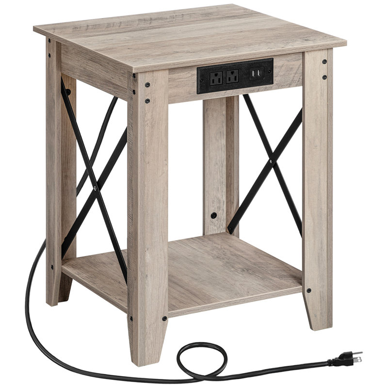 Table de bout 23,6 po avec prises intégrées Alonso, Plateau gris / base grise