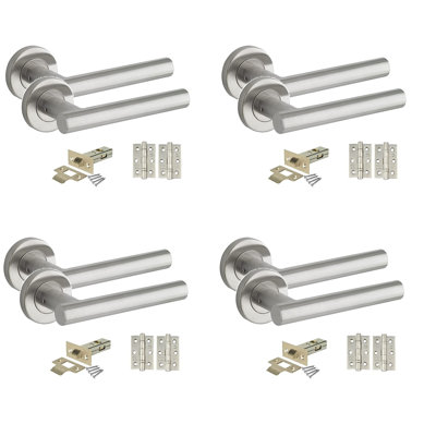 4 Pairs Straight T-Bar Door Handles with Spindle and Fixings