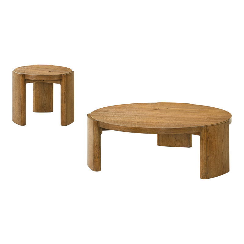 Blitar 2-Piece Coffee Table Set With Plinth Base, Brown Wood, 2 Pieces: Coffee Table, End Table