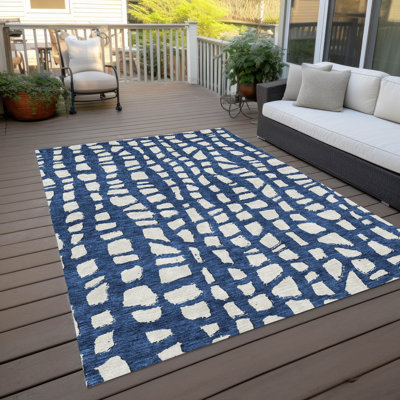 Tapis bleu marine en polyester tissé à la machine Lamanna