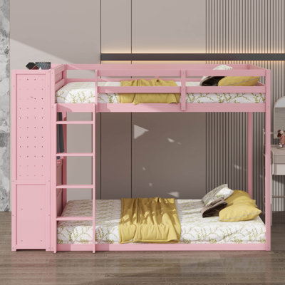 Lit superposé simple avec 4 tiroirs pour le rangement, tringle à vêtements, barre lumineuse, tablettes intégrées et panneaux à double ventilation