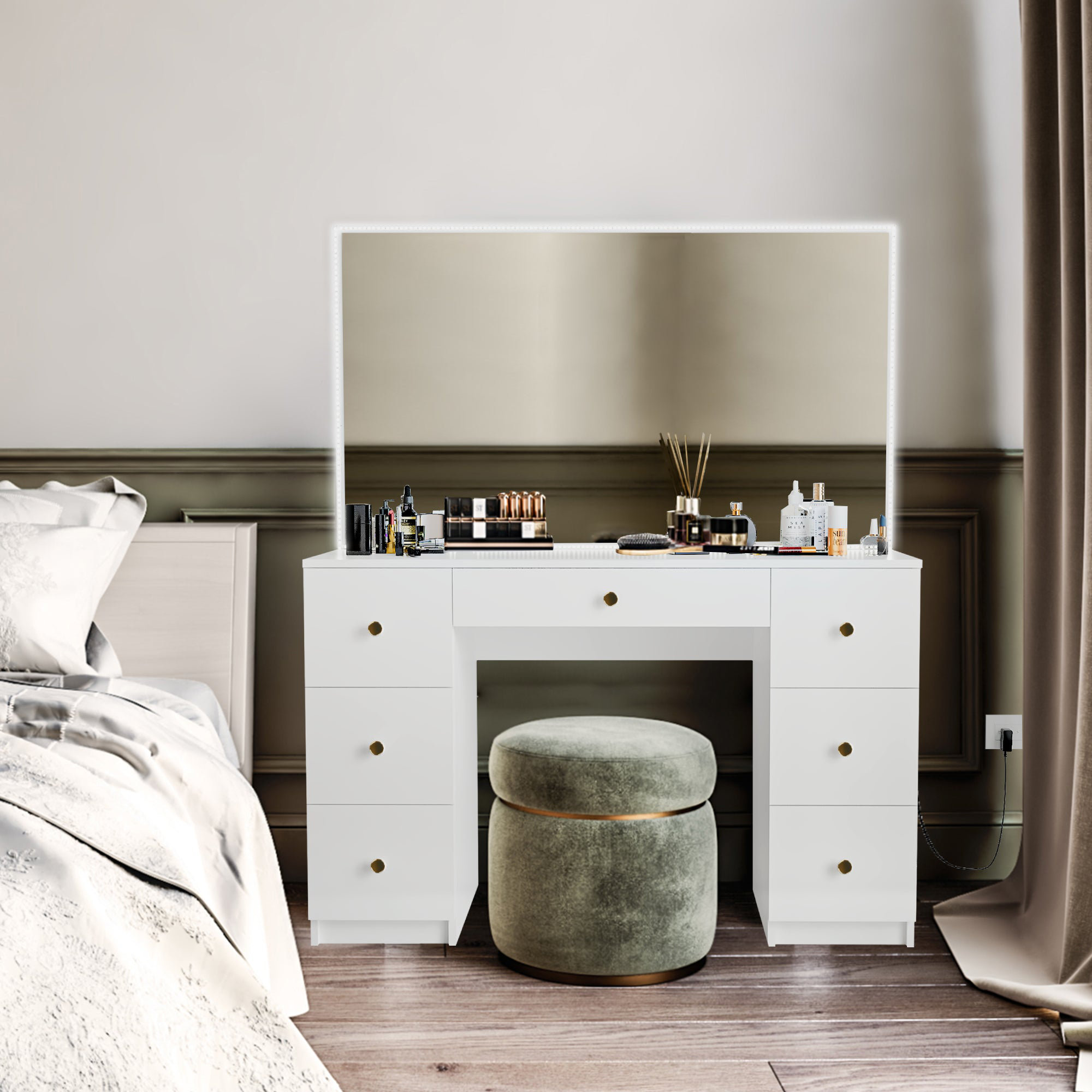 Boahaus LLC Boahaus Sabrina Large Lighted Vanity Desk with Large