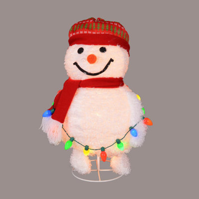 Décoration extérieure bonhomme de neige éclairée 30 "blanche et rouge 30"