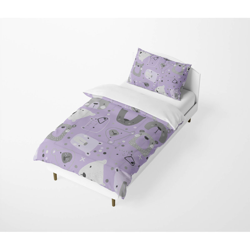 Bear Face Comforter Set, Purple Animal Print