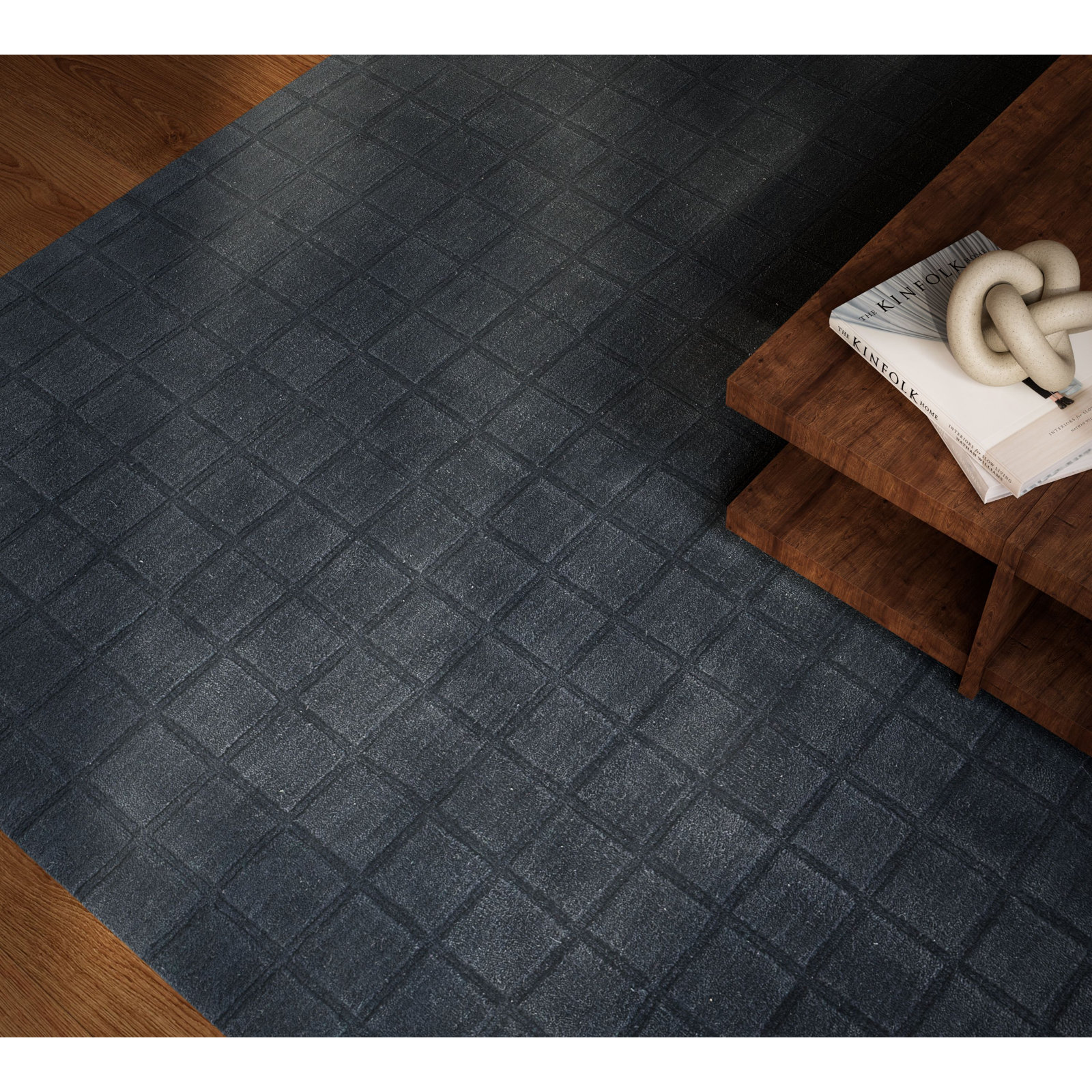 Meile Navy Hand-Loomed Geometric Wool Rug, Rectangle 9' x 12'