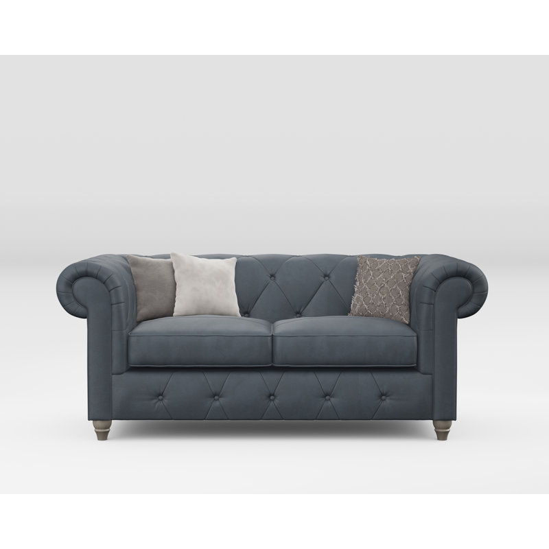 Melrose 2 Seater Leather Sofa, Navy, Washed Oak