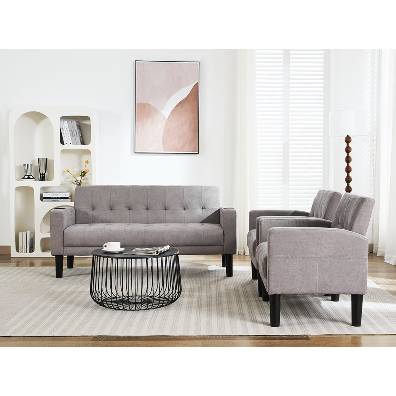 Ensemble de salon 3 pièces, Polyester gris clair