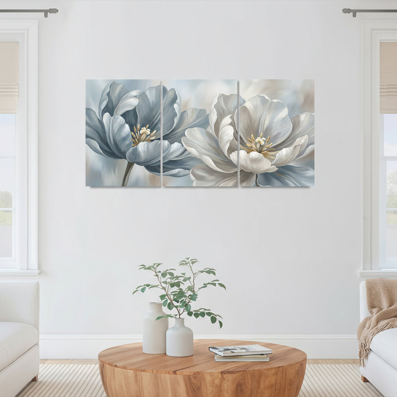 Ensemble de 3 tableaux muraux sur toile à motifs floraux bleus et blancs, pour la décoration du salon et de la chambre.