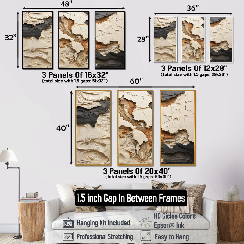 Ensemble de décoration murale beige et brun «African River Collage», H 28 po x l 36 po x P 1 po, Black Floater Framed