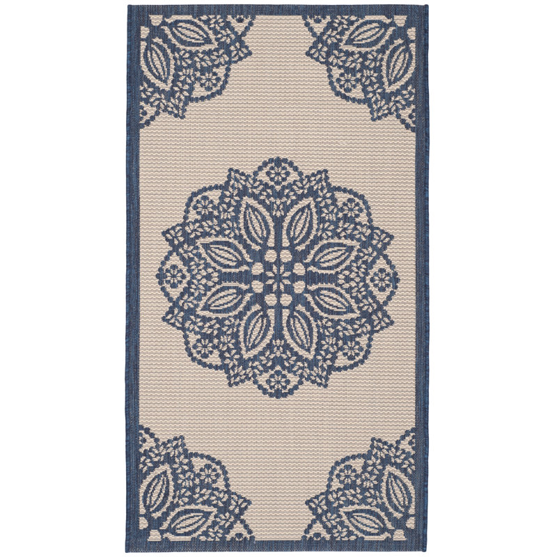 Arneshia Beige/Navy Indoor/Outdoor Area Rug, Rectangle 2'7" x 5'