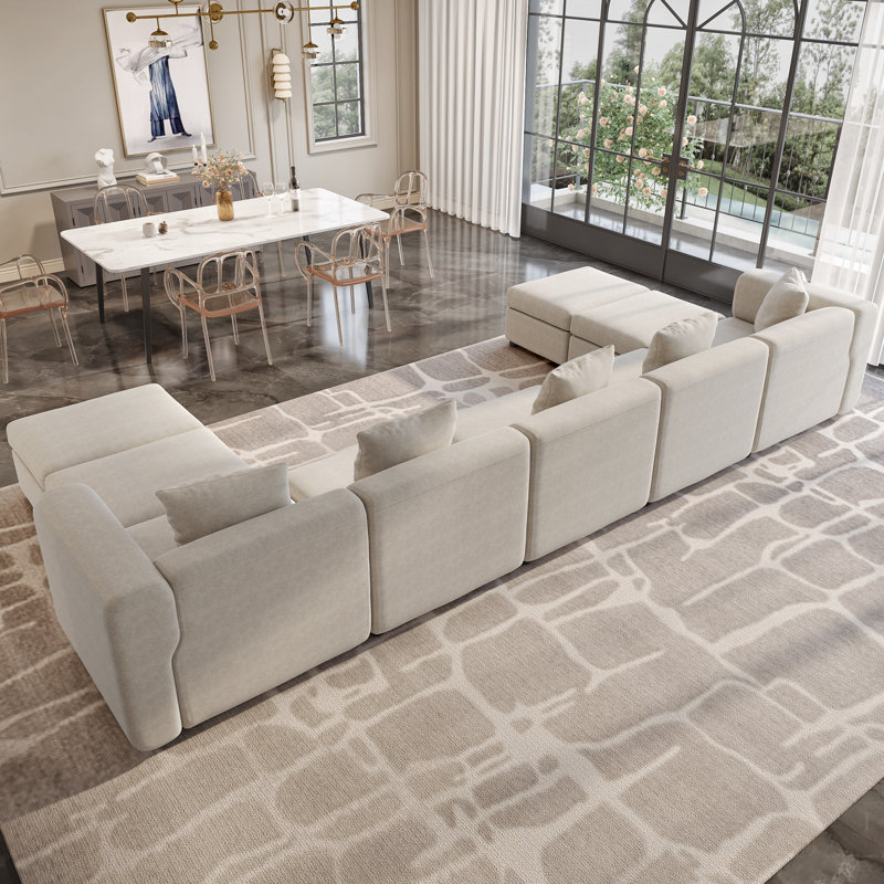 Canapé modulaire surdimensionné en velours Sadettin, 9 pièces: 4 repose-pieds, 5 chaises