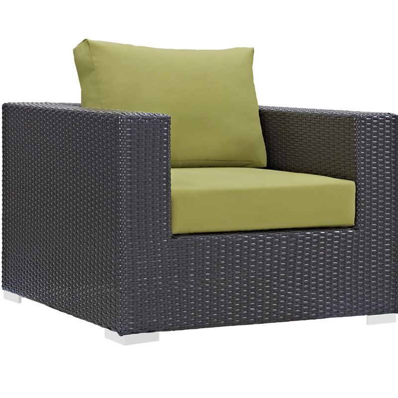 Fauteuil d'extérieur en rotin avec coussins Convene, Péridot