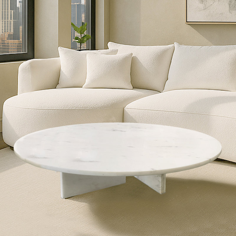 Genuine Marble Coffee Table, Texture, White/Natural Marble