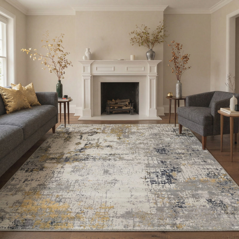 Mignone Artisan Abstract Splatter Machine Washable Gilded Slate Indoor Area Rug With Non-Slip Backing, Rectangle 6' x 9'