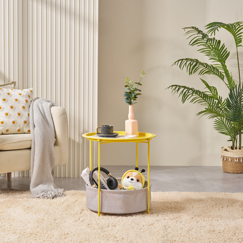 Deeley Small End Table with Storage Bag X-Shaped Cross-Leg Side Table Foldable Tray, Yellow