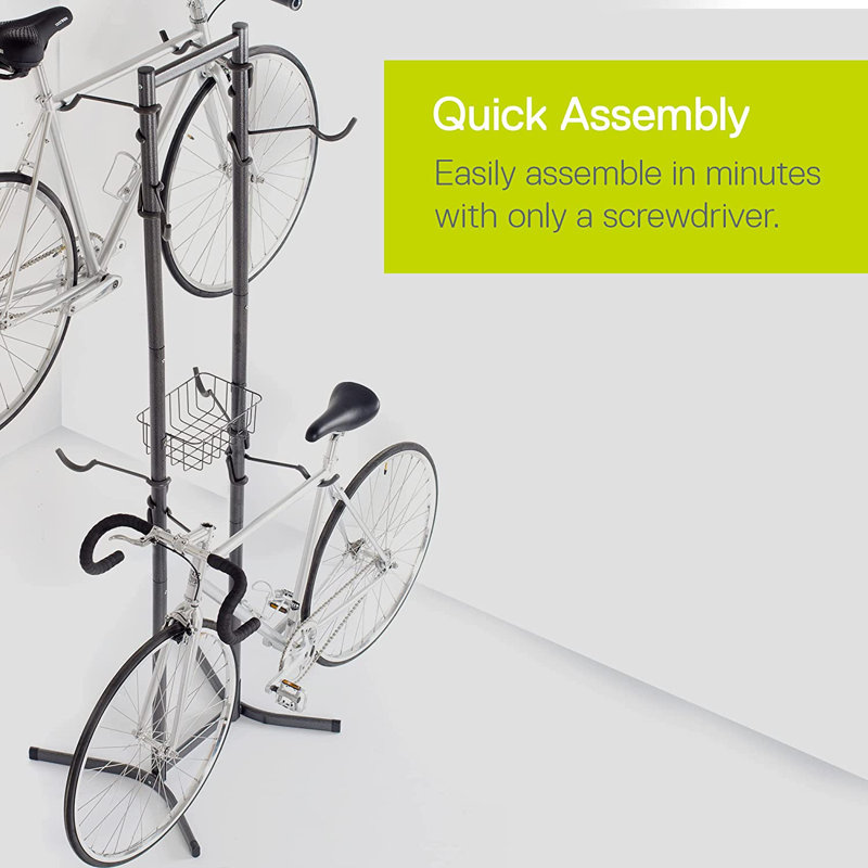 Support autoportant pour quatre vélos avec panier