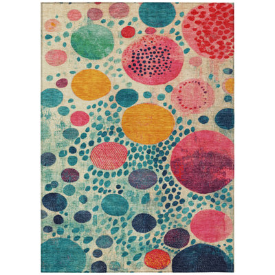 Machine Washable Indoor/Outdoor Xhevrie Teal Rug