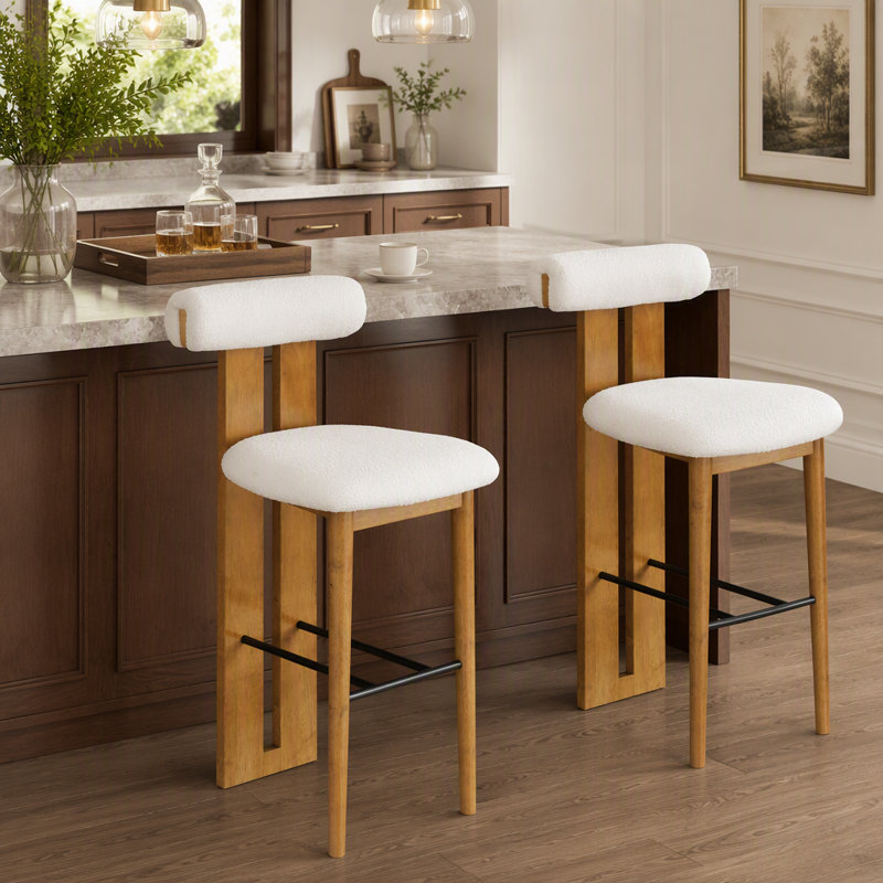 Ensemble de deux tabourets d'intérieur rembourrés de conception ergonomique, idéaux pour les cuisines, les bars à domicile et les espaces repas compacts
