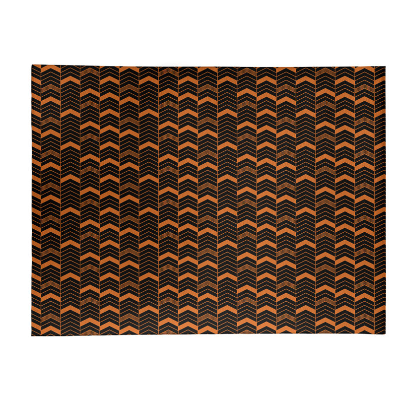 Tapis orange/noir fait main, Rectangle 5 pi x 7 pi