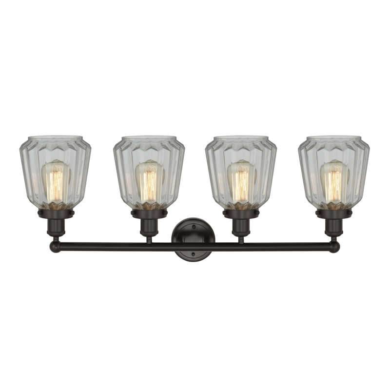 Éclairage de salle de bain à intensité variable à 4 lumières Aretzy, Blanc mat, Bronze huilé