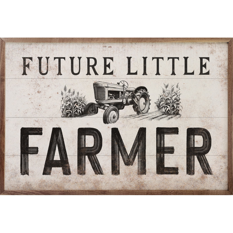 Futur petit tracteur fermier blanc encadré sur bois, H 24 po x l 36 po