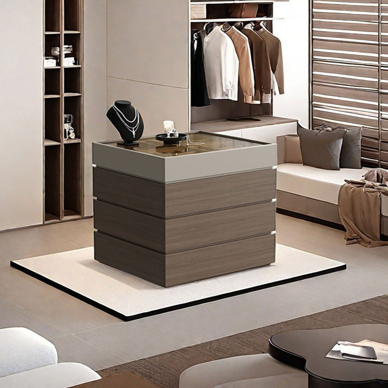Simple Jewelry Storage Dresser Drawers Cabinet, Khaki/Walnut