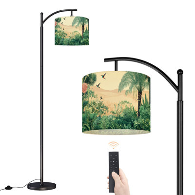 Arc Floor Lamp Jungle Leaves Tropical Forest Mural Parrot Birds Butterflies Old Floor Lamps with Remote LED Lights Adjustable Lamp Shades Tall Standing Lamps for Reading Office Living Room