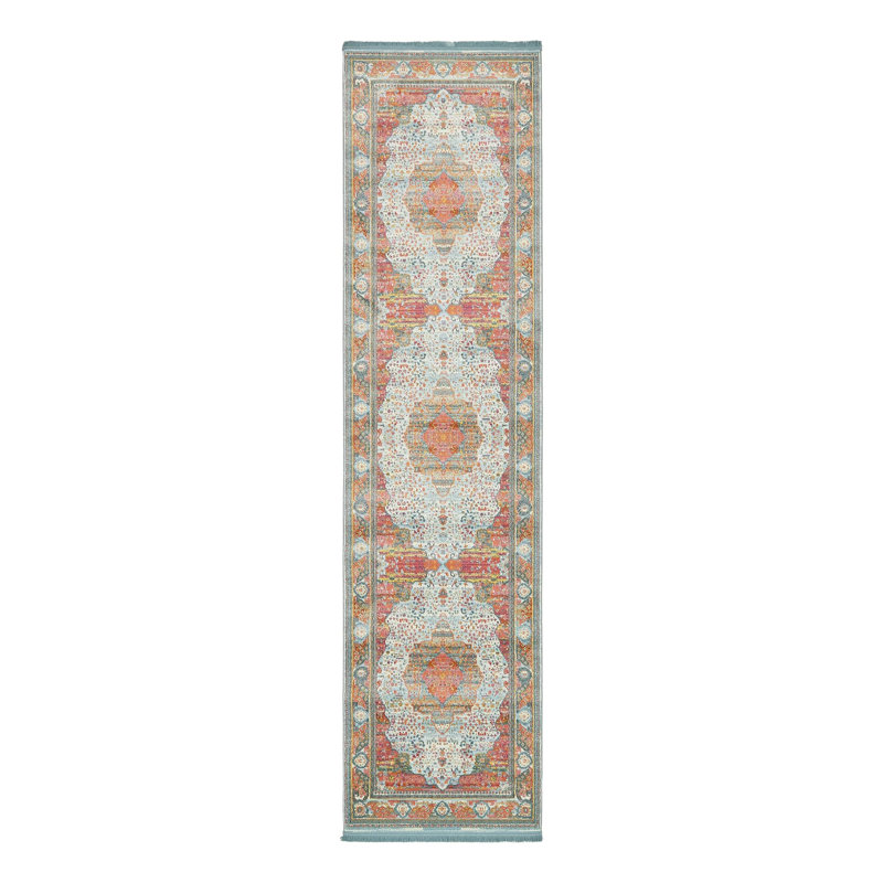 Tapis à motif oriental bleu clair Folmar, Tapis de couloir 2 pi 2 po x 6 pi 1 po