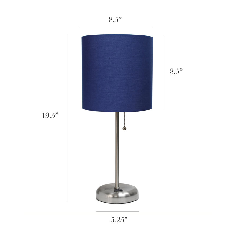 Baljit Metal Table Lamp, Navy, Brushed Steel