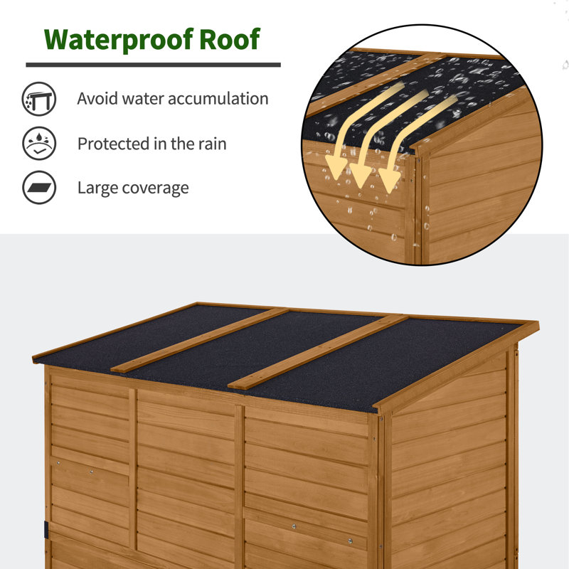 Natural Wood Outdoor Storage Shed with Shelving and Double Doors