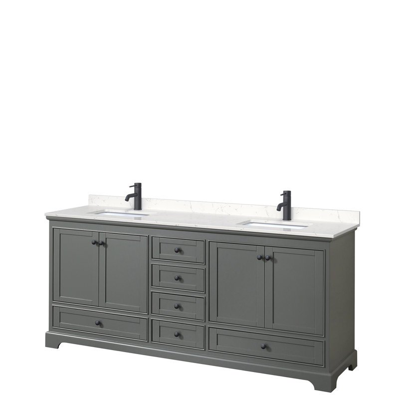 Ensemble de meuble-lavabo double 80 "Deborah, Marbre de culture blanc, Gris foncé, Noir mat