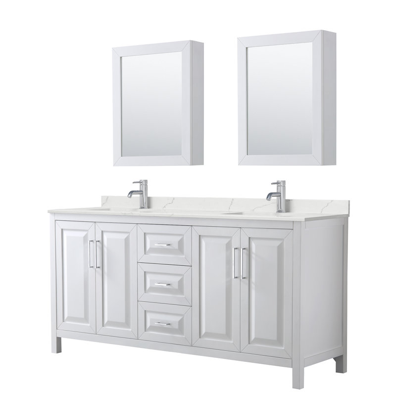 Daria 72'' W Vanity, White, Polished Chrome, Giotto Quartz