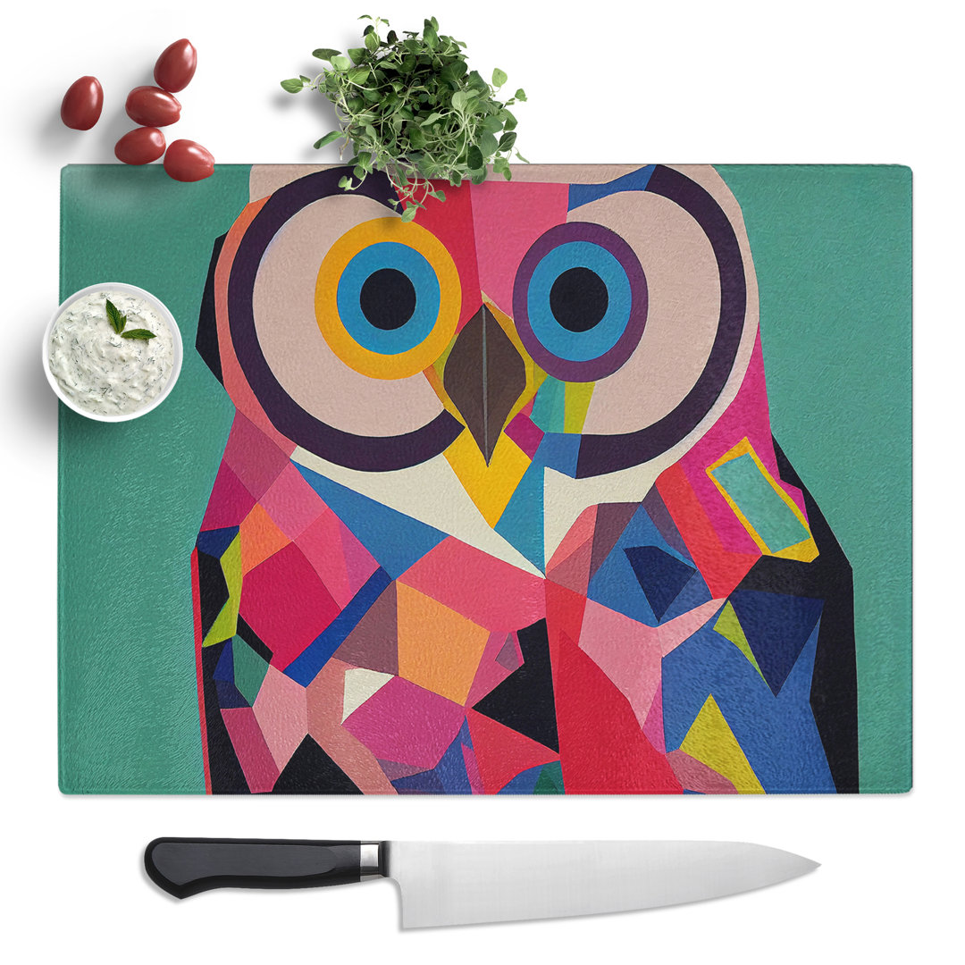 Abstract Owl In Colour  Glass Chopping Board